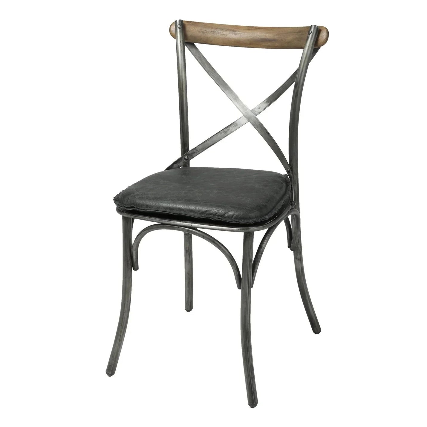 Metal Crossback Leather Cushion Seat - Antique Black-thumbmail-2