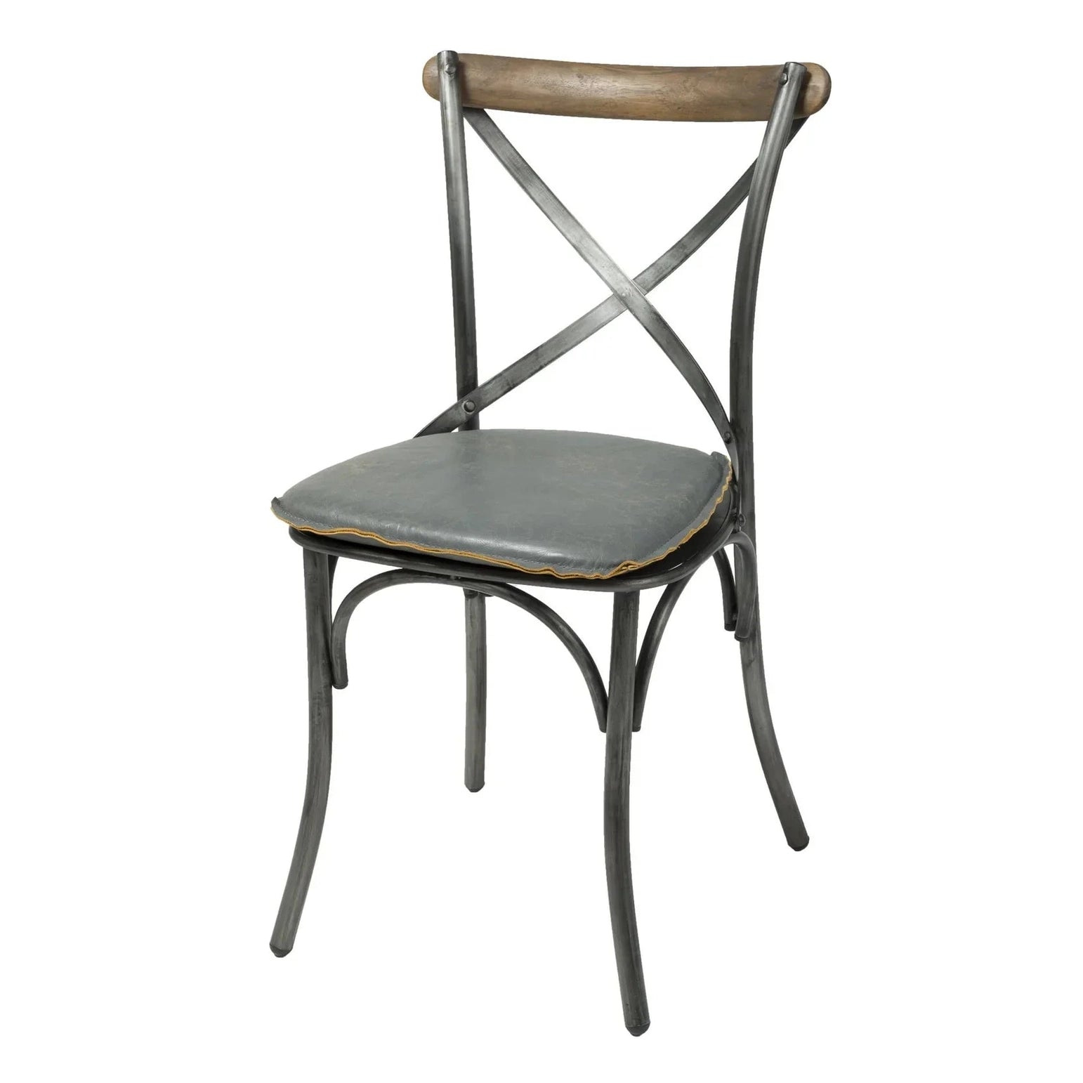 Metal Crossback Leather Cushion Seat - Grey-thumbmail-2