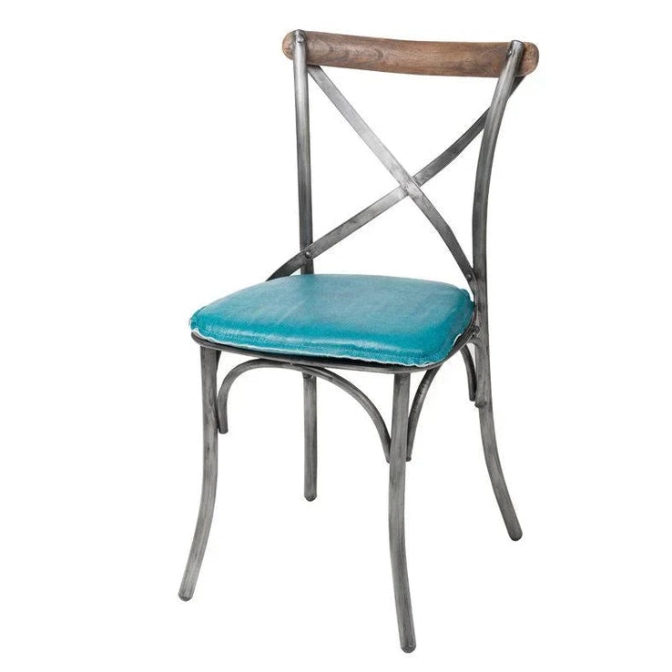 Metal Crossback Leather Cushion Seat -Peacock Blue-thumbmail-2