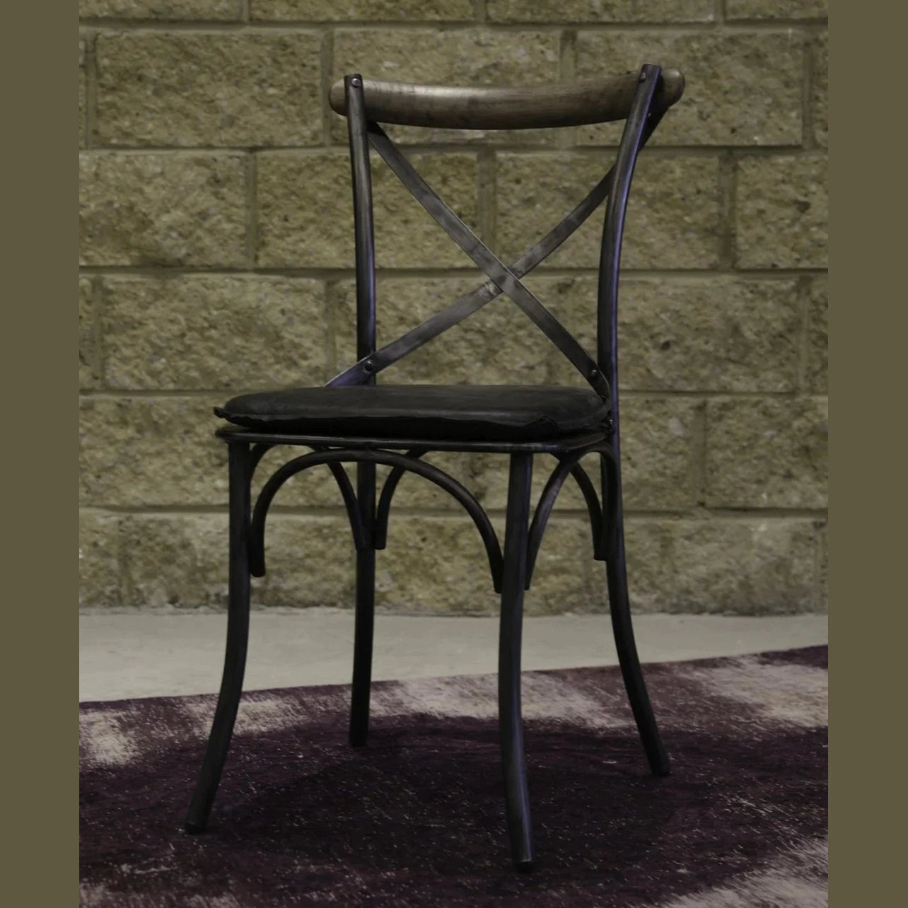 Metal Crossback Leather Cushion Seat - Antique Black-thumbmail-6
