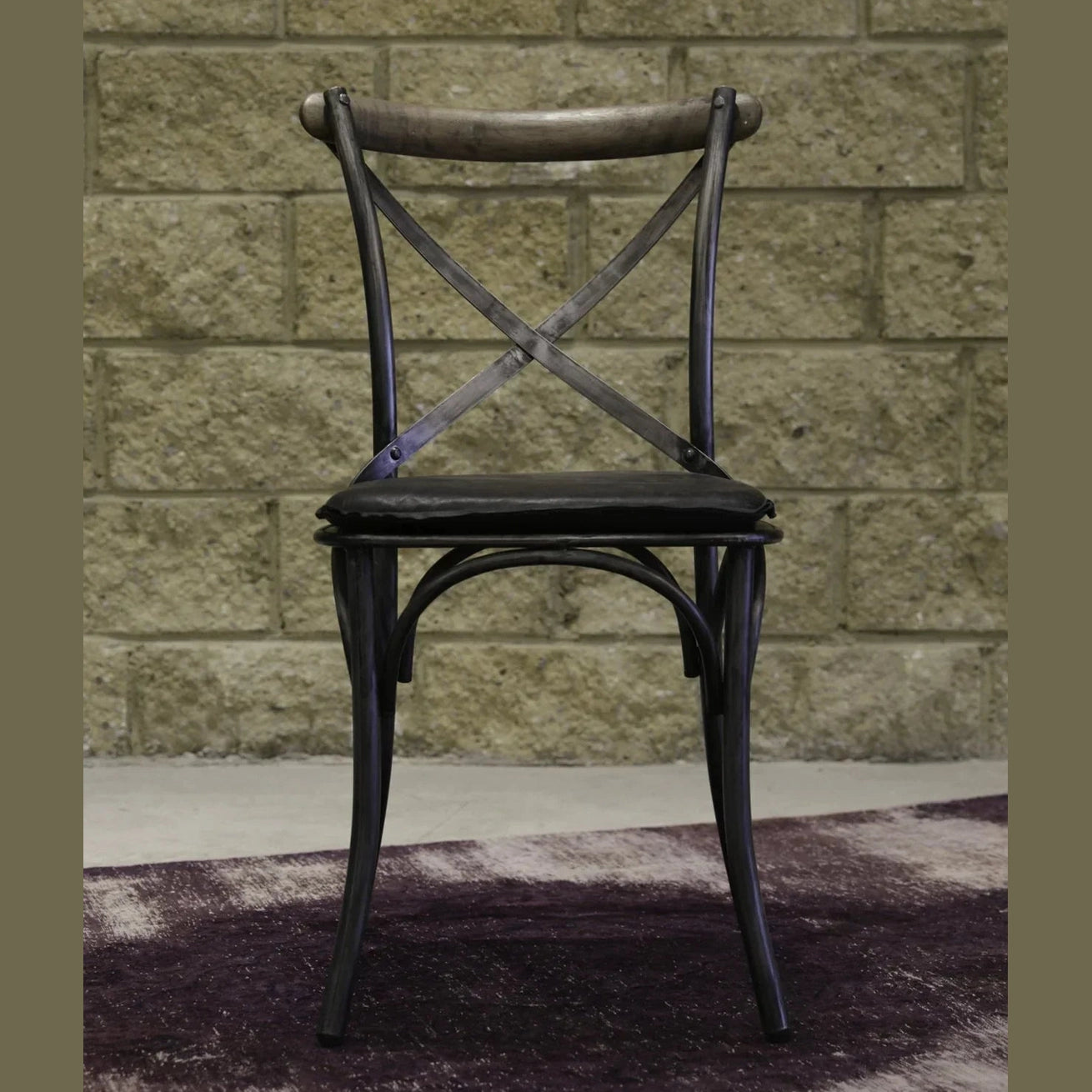 Metal Crossback Leather Cushion Seat - Antique Black-thumbmail-7