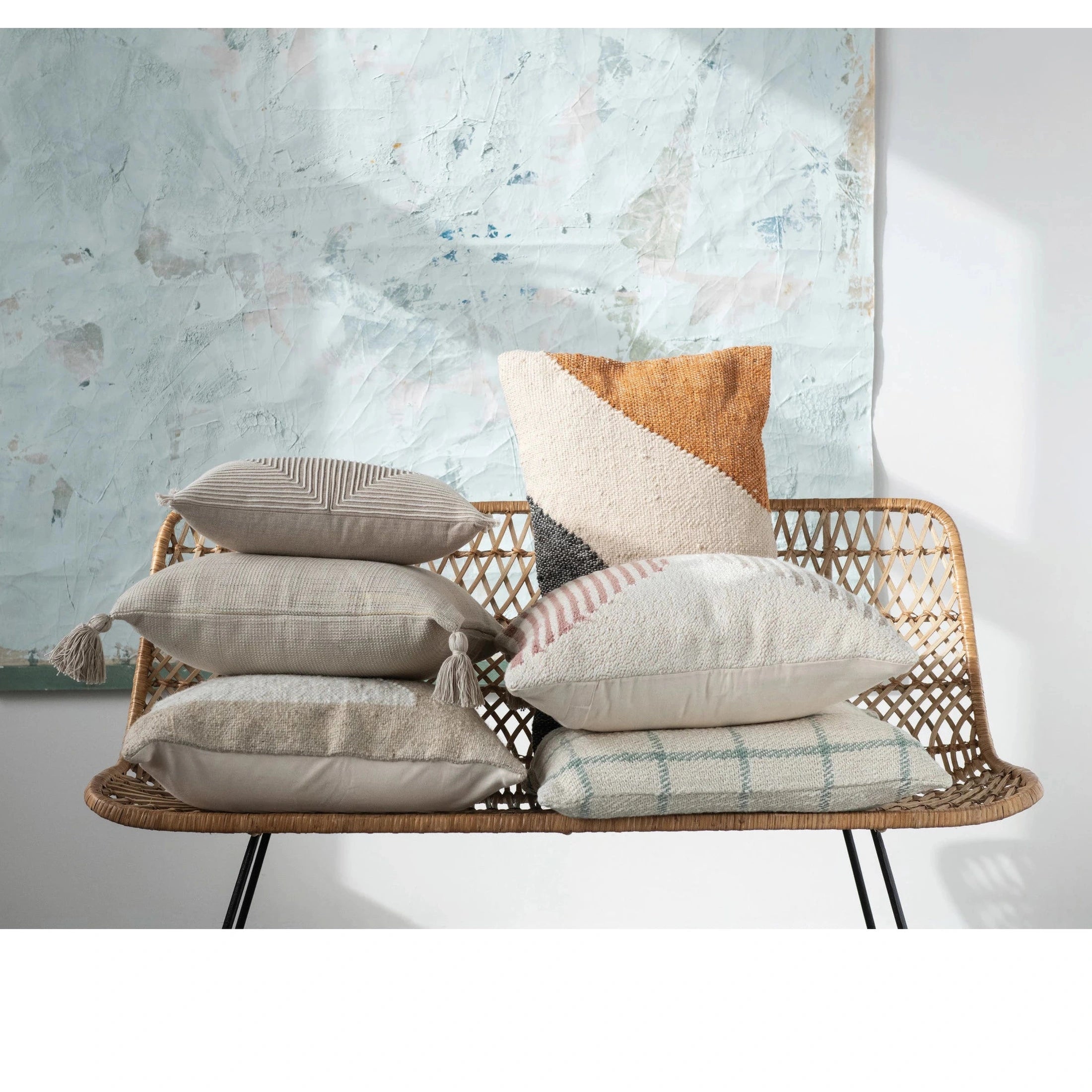 20" Woven Cotton Pillow With Tassels