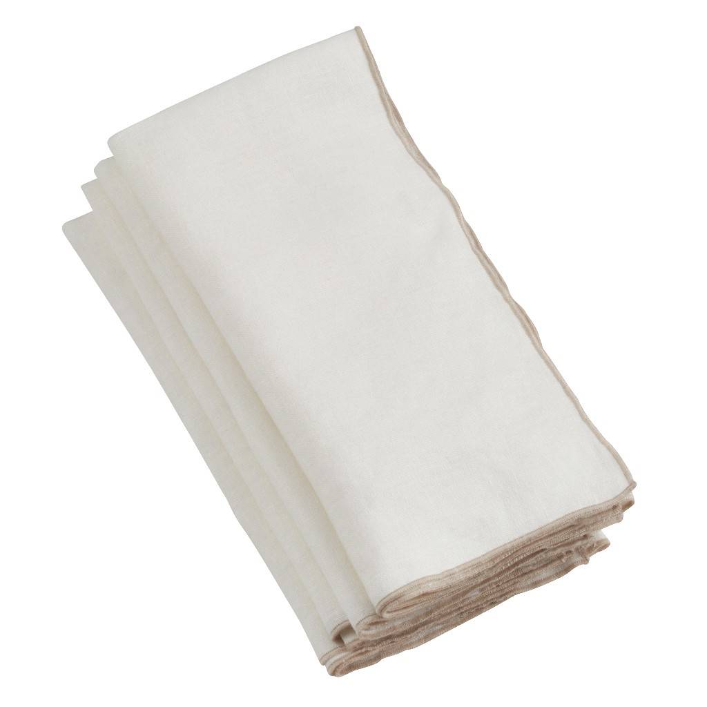 Stonewashed Stitch Border Table Napkins - Ivory (Set of 4)