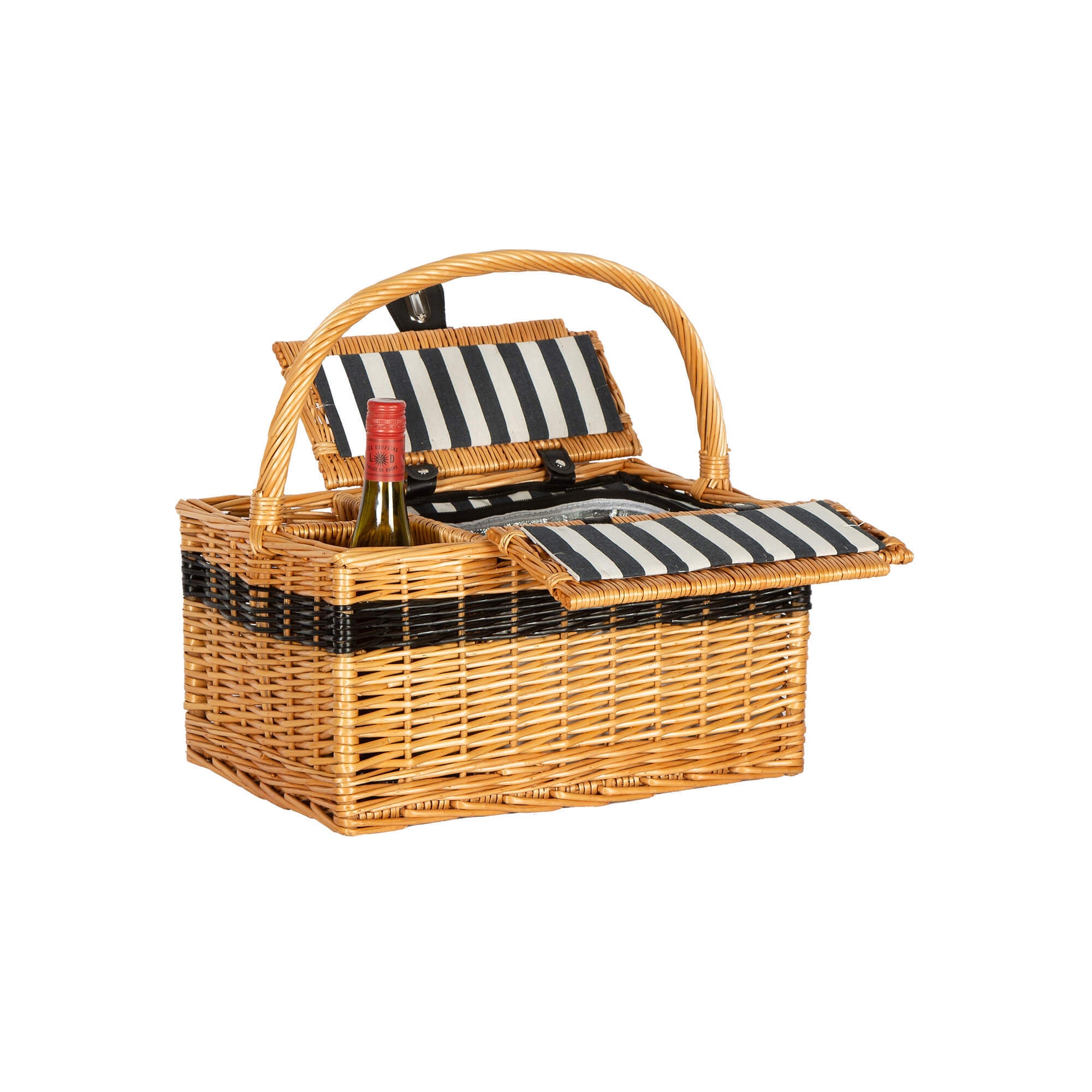 Willow Picnic Basket With Insulated Cooler for 2 Wine Bottles