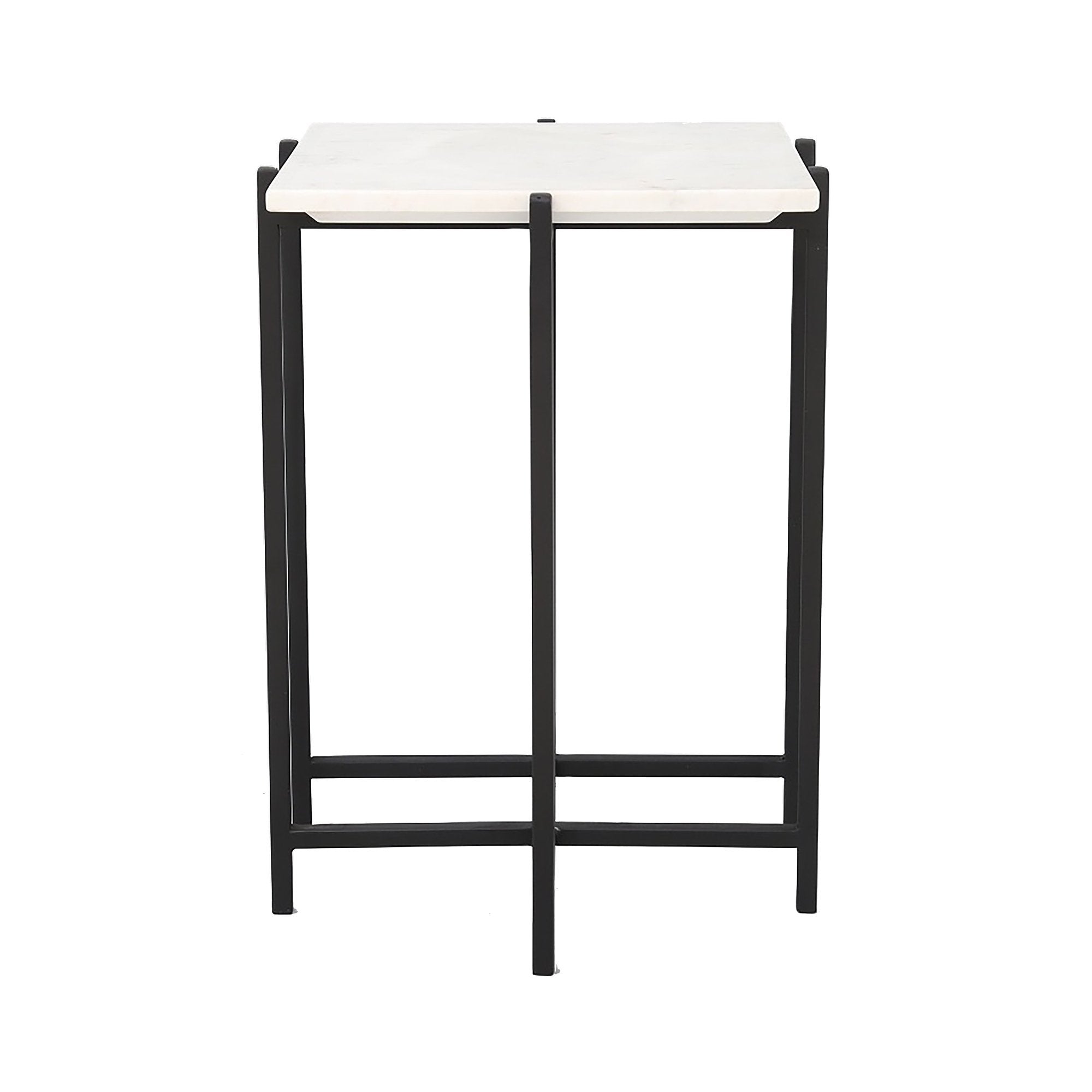 Function Side Table - White Marble/Black Base