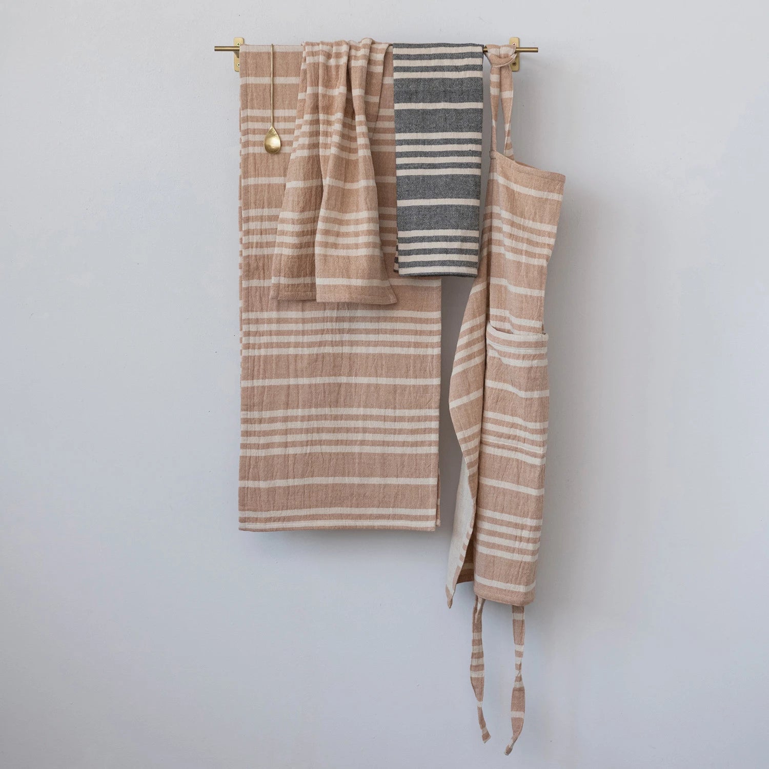 Cotton Double Cloth Striped Tea Towels w/ Jute & Wood Bead Tie- Set of 2-thumbmail-3