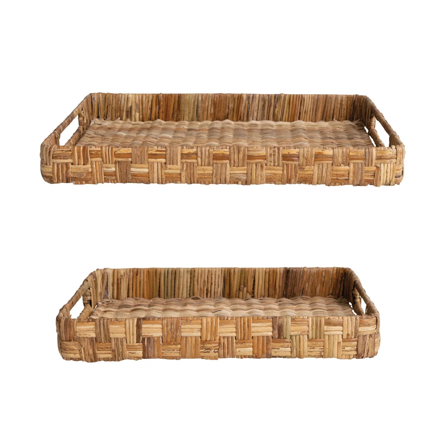 Decorative Hand-Woven Rattan Trays w/ Handles, Natural-thumbmail-5