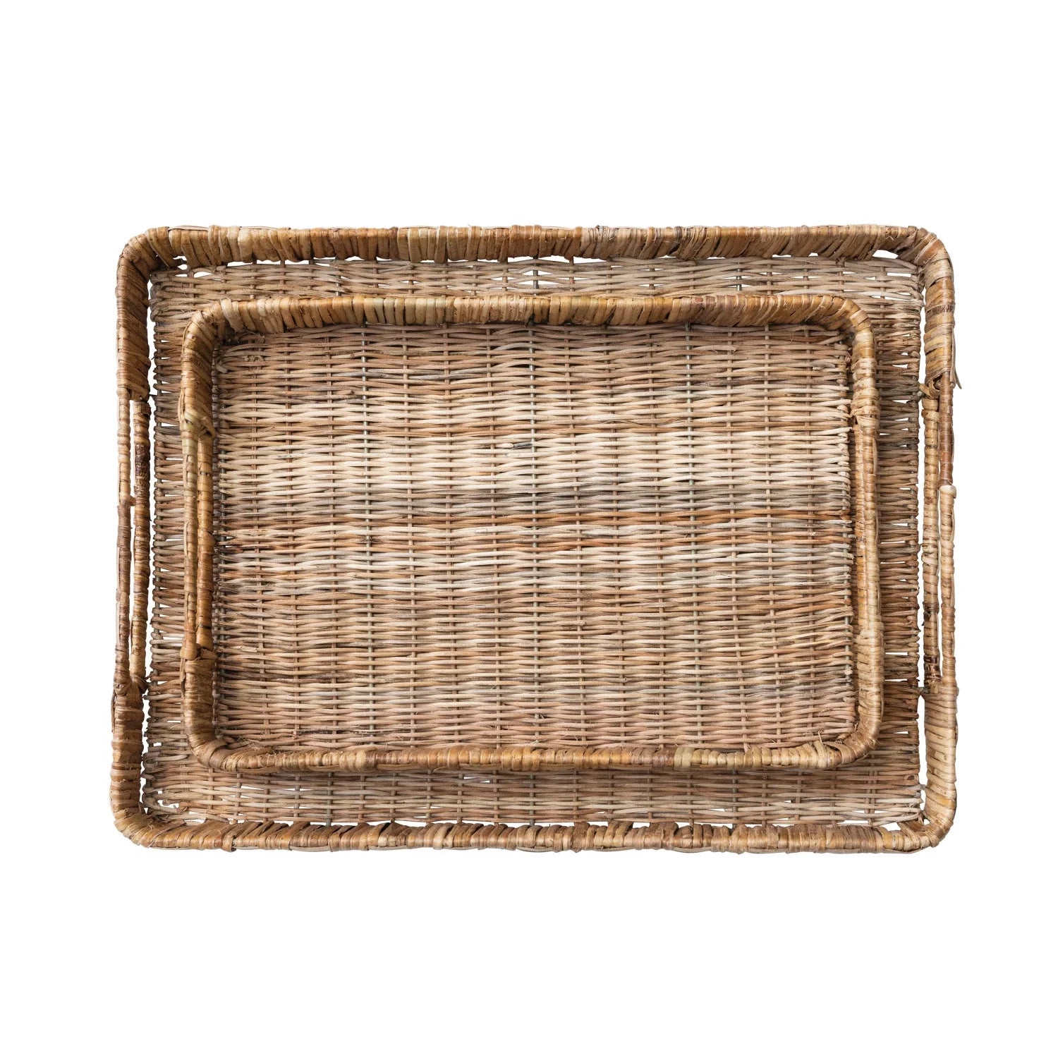 Decorative Hand-Woven Rattan Trays w/ Handles, Natural-thumbmail-6