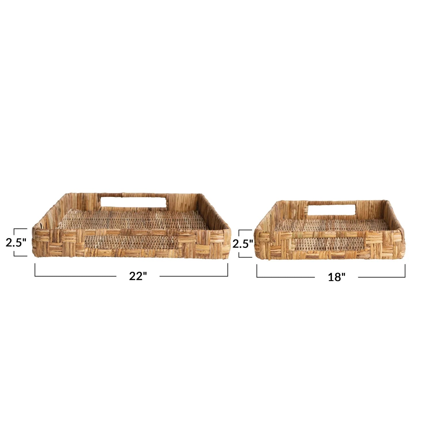 Decorative Hand-Woven Rattan Trays w/ Handles, Natural-thumbmail-7