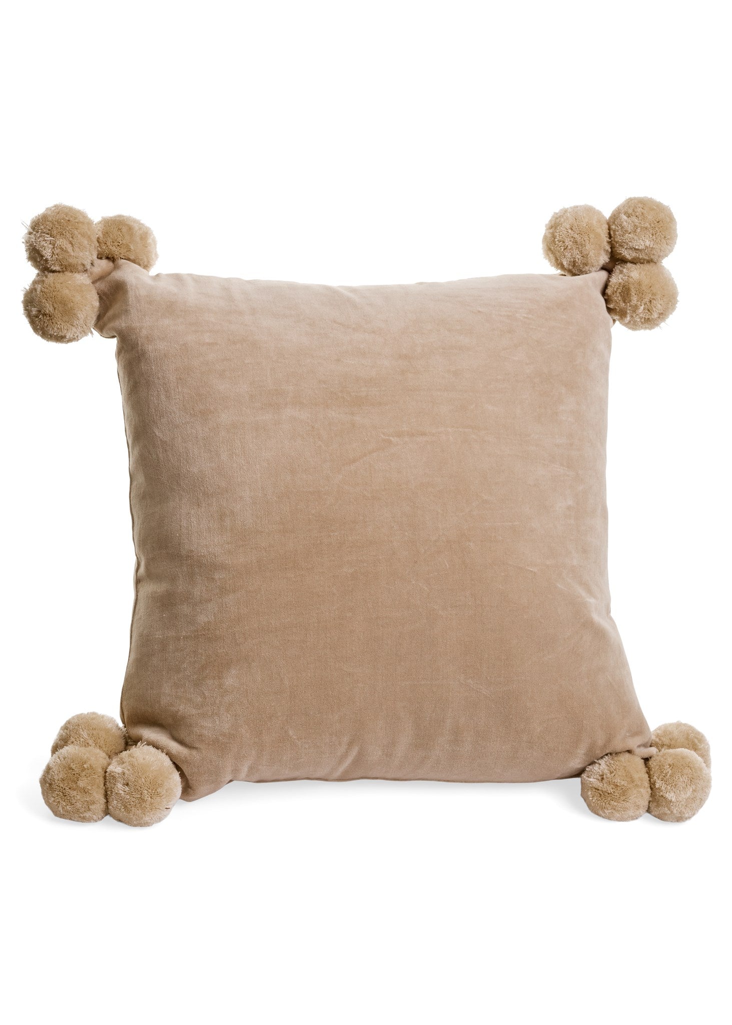 CUSHION POMPOMS COTTON VELVET BEIGE 20X20