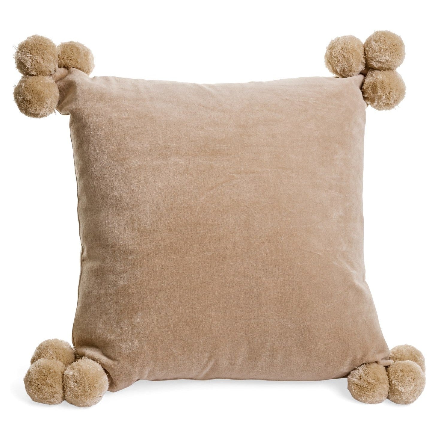 CUSHION POMPOMS COTTON VELVET BEIGE 20X20