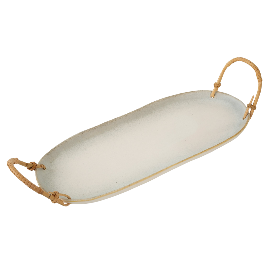 Rattan Wrapped Ceramic Platter L