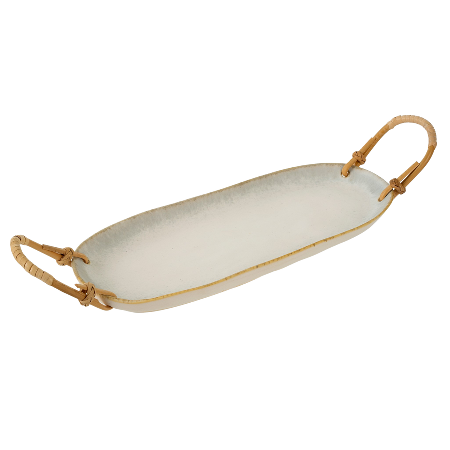 Rattan Wrapped Ceramic Platter