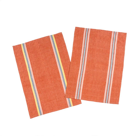 Madeira Stripe Linen/cotton Tea Towels - Set Of 2