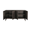 Front view with all cabinet doors open showcasing the generous internal storage and sturdy dark wood construction