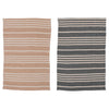 Cotton Double Cloth Striped Tea Towels w/ Jute & Wood Bead Tie- Set of 2