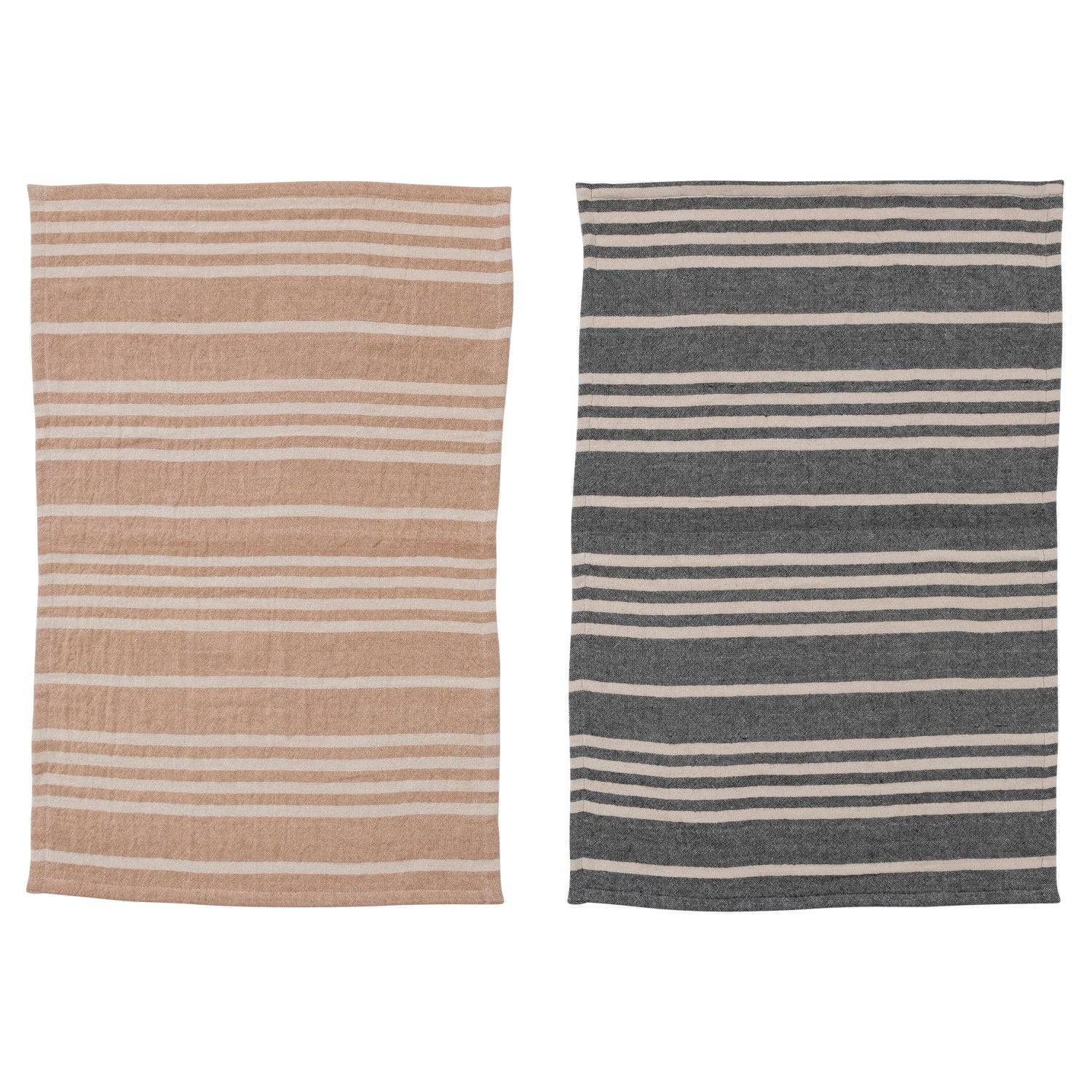 Cotton Double Cloth Striped Tea Towels w/ Jute & Wood Bead Tie- Set of 2-thumbmail-4