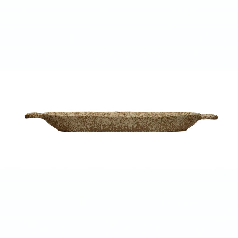 Stoneware Tray with Handles, Reactive Glaze