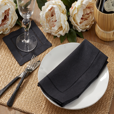 Hemstitched Napkin Black-thumbmail-3