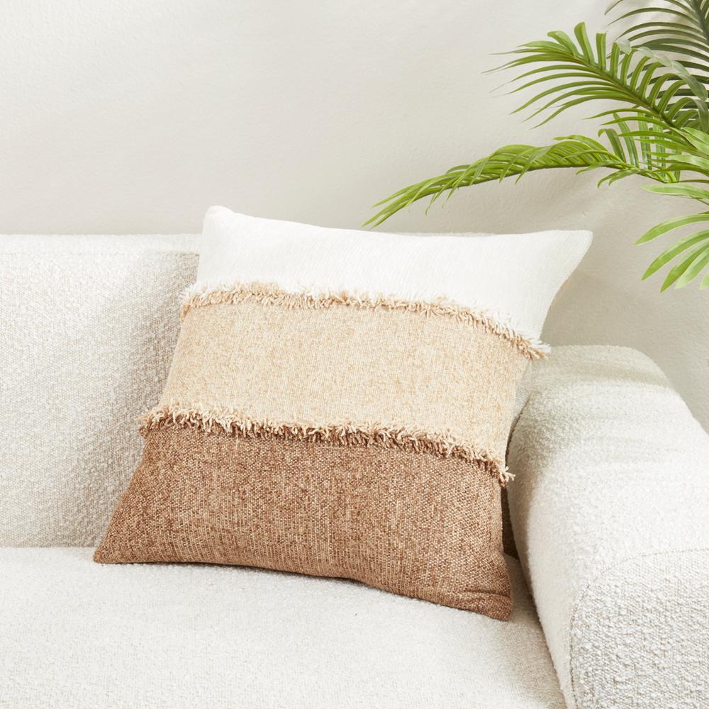 Color Band Fringe Pillow Natural