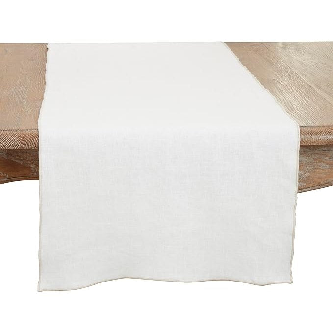 Stonewashed Stitched Edge Table Runner - Ivory