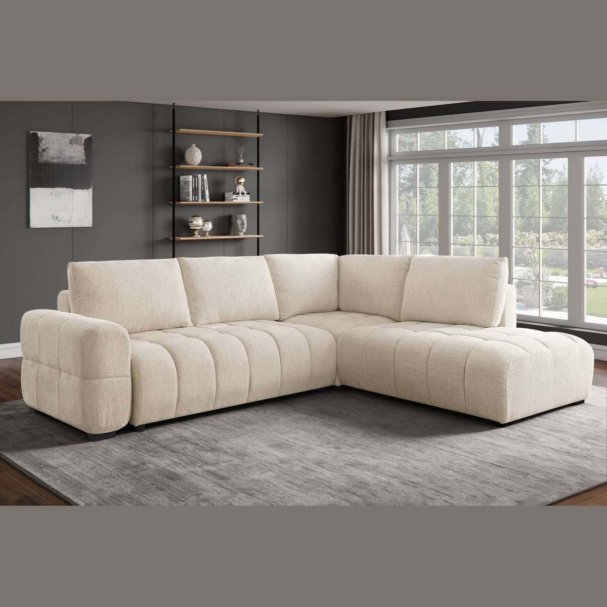Avaa Pull-Out Sleeper Sectional with Chaise – Warm Beige-thumbmail-3