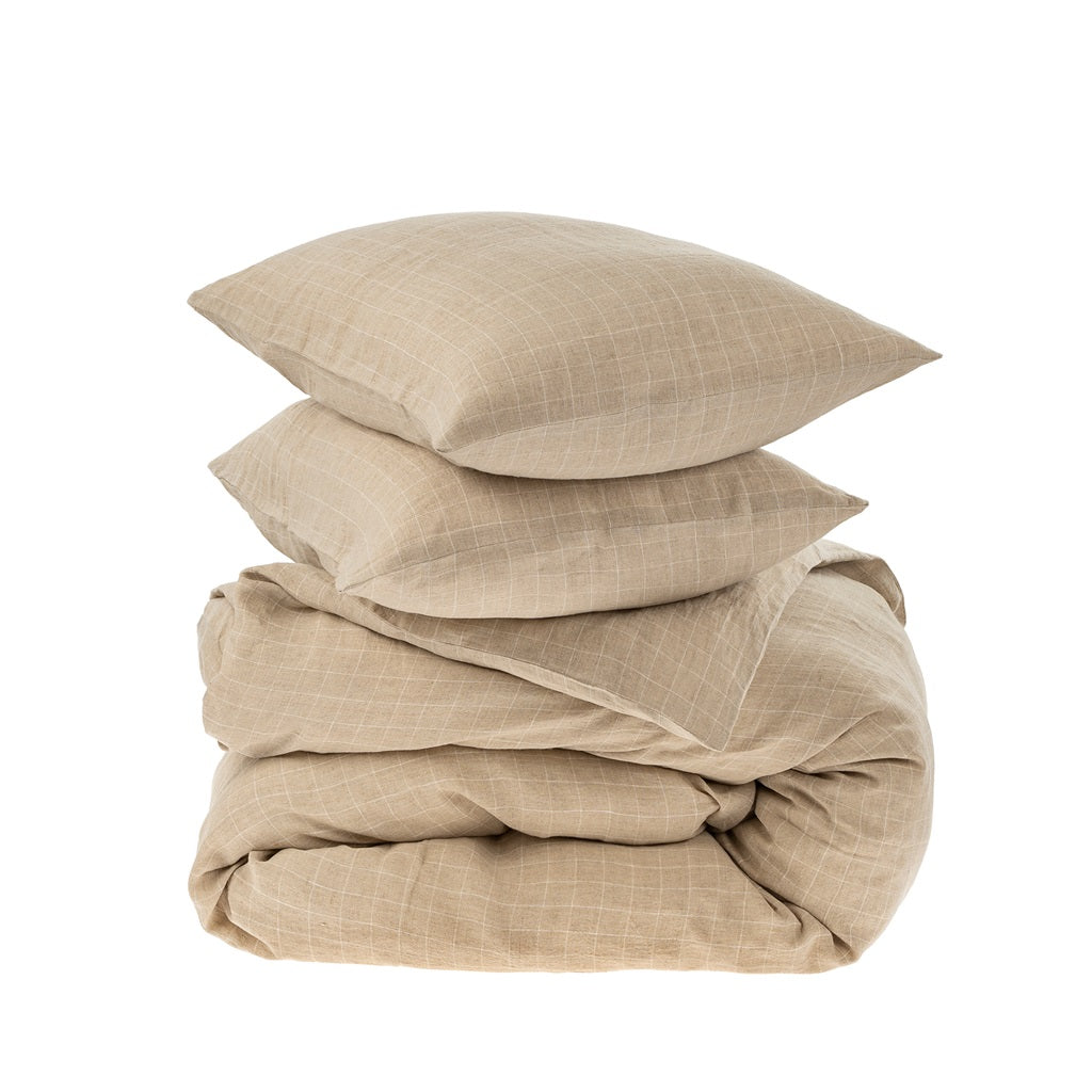 Linen Check Queen Duvet Set, Natural-thumbmail-1