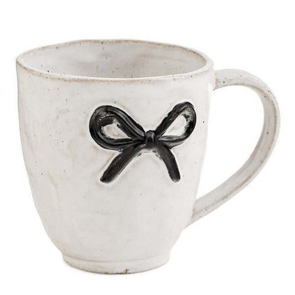 MUG WITH BOW STONEWARE WHITE-BLACK