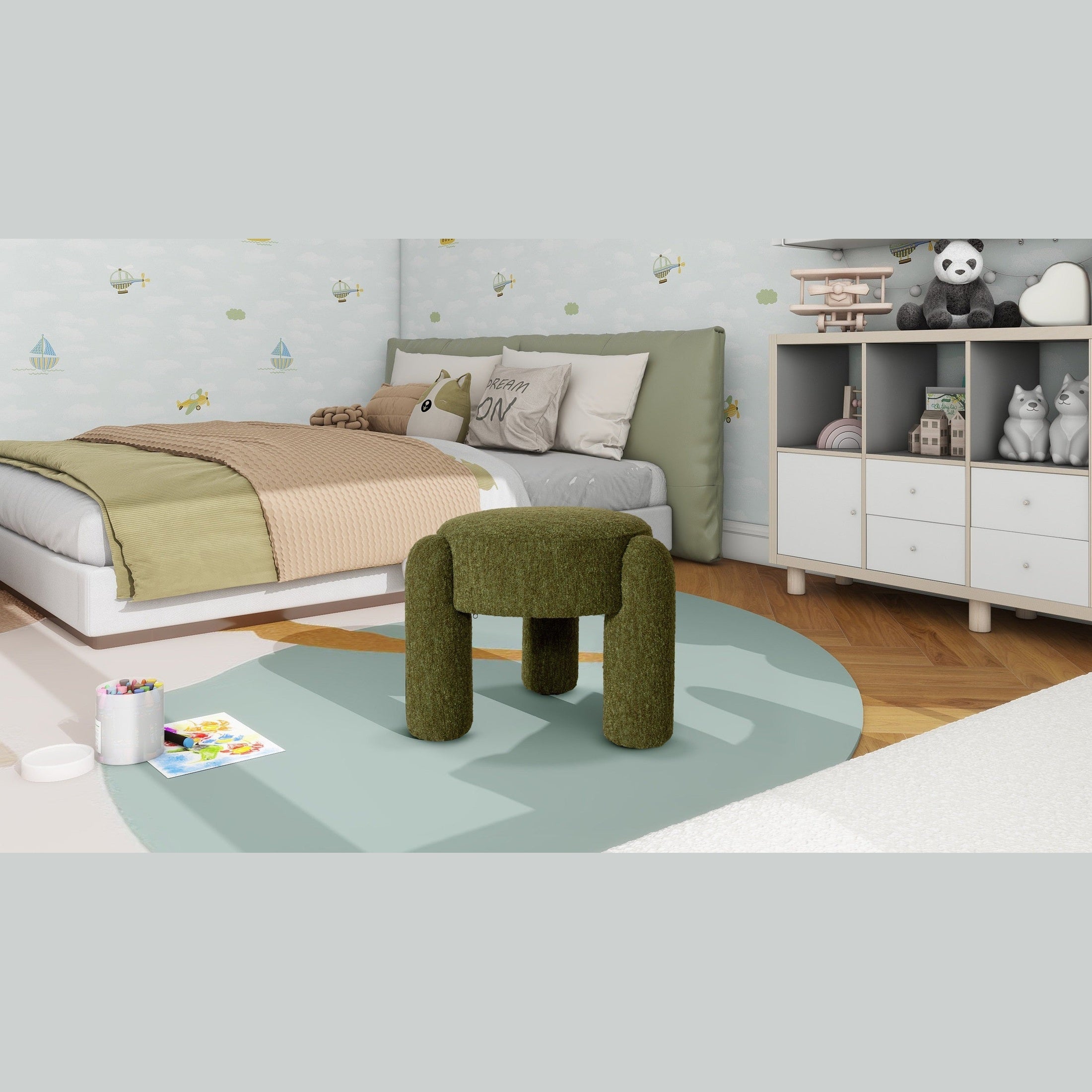 Olea Boucle Ottoman - Moss Green-thumbmail-3