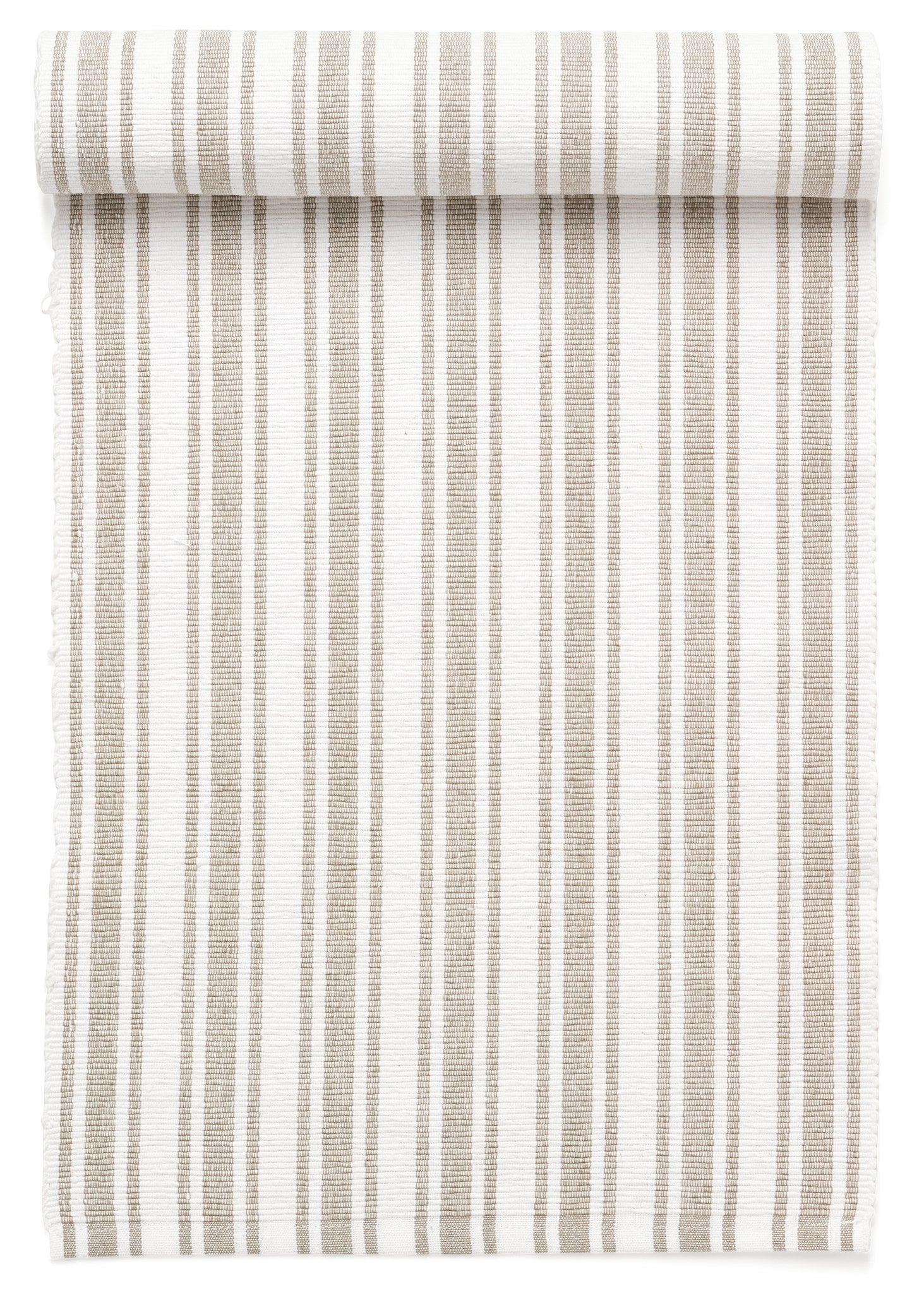 Ribbed Table Runner Cott Striped Taupe- White