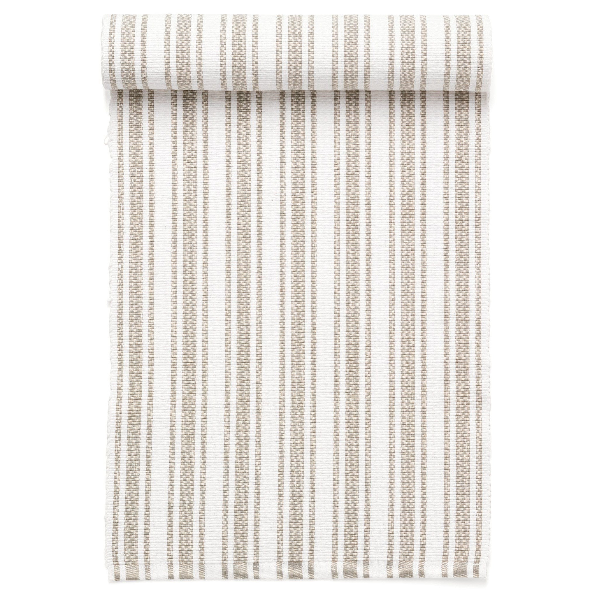 Ribbed Table Runner Cott Striped Taupe- White-thumbmail-1