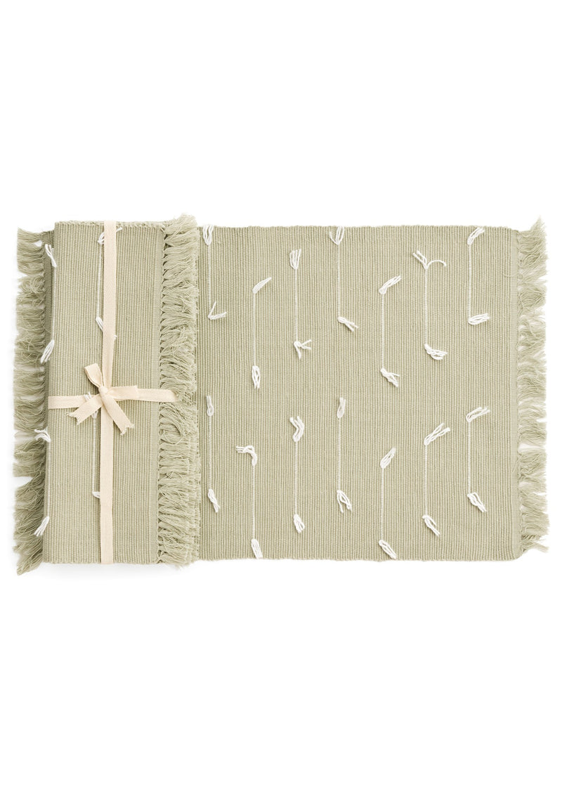RIBBED PLACEMAT ST/4 COTT SAGE-WHITE