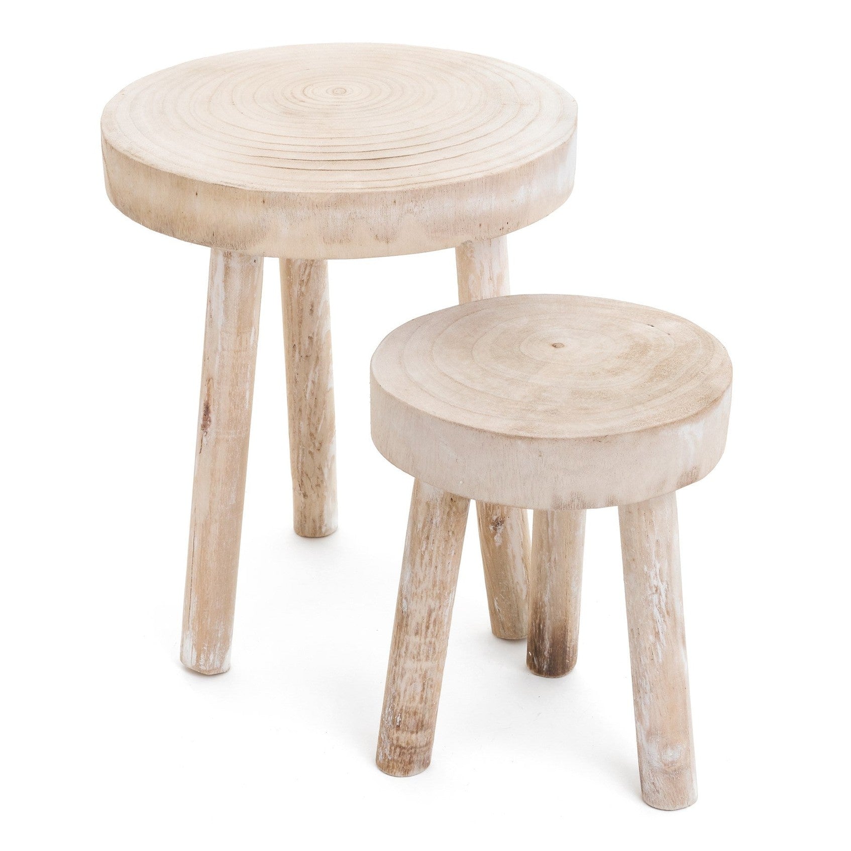 STOOL LG PAULOWNIA WOOD WHITEWASH