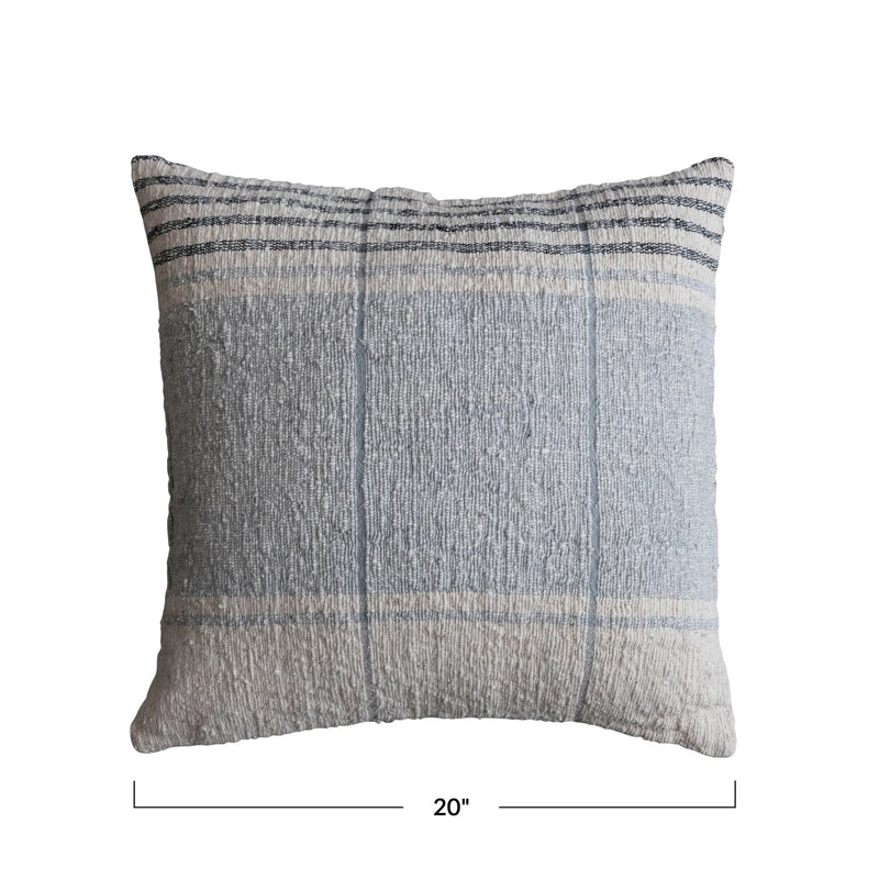 20" Square Woven Cotton Slub Pillow w/ Stripes