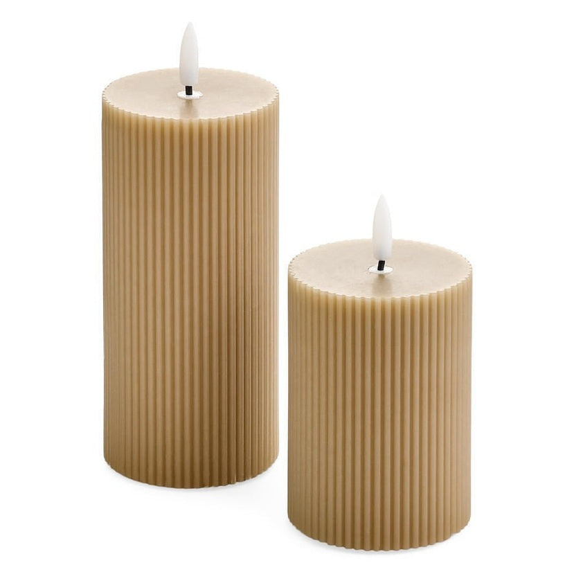 Pillar Candle Led Ribbed 3x6 Mocha Mousse