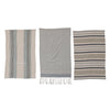 Woven Cotton Tea Towels w/ Stripes, Jute & Wood Bead Tie, 3 Styles, Set of 3