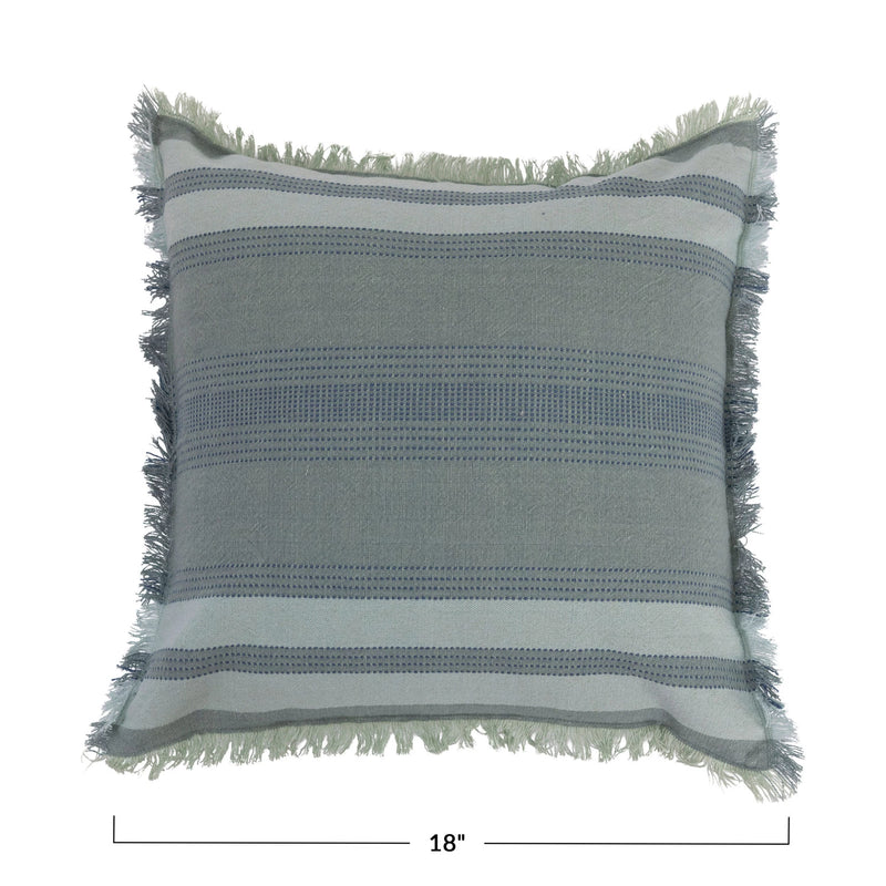 18" Woven Cotton Pillow & Eyelash Fringe, Polyester Fill
