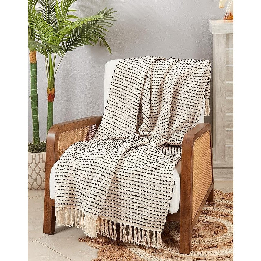 Stripe Woven Throw Blanket - Black