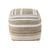 Elevated angled view showcasing the uniform striped pattern across the top and sides of the woven ottoman