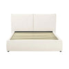 Front view of the Aici storage bed featuring a cream fabric finish and a unique V-shaped geometric stitched headboard