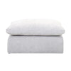 Front view of the Alex modular ottoman featuring a plush light gray fabric and a comfortable overstuffed pillow-top design