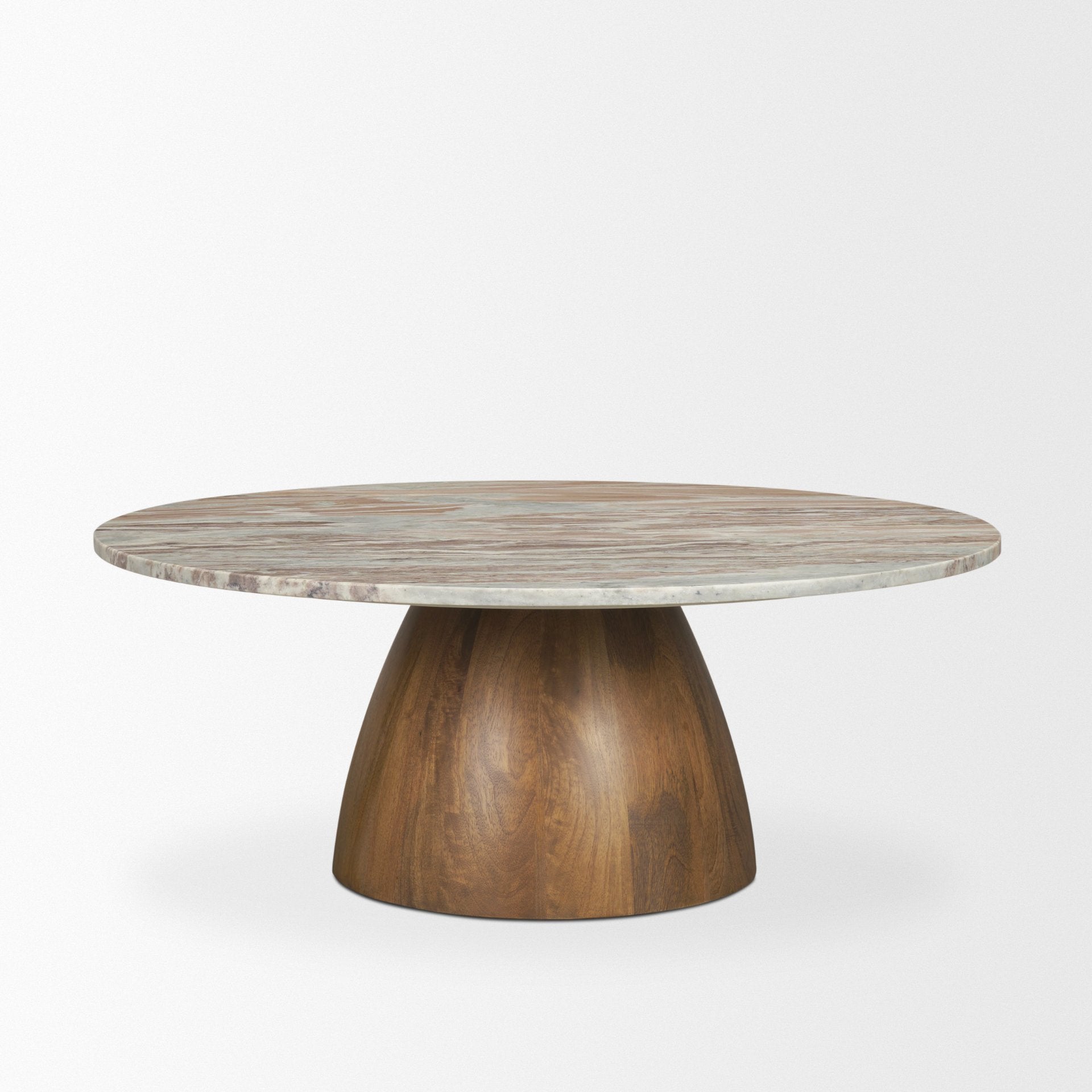 Allyson Round Brown Pedestal w/Savar Pink Marble Top Coffee Table