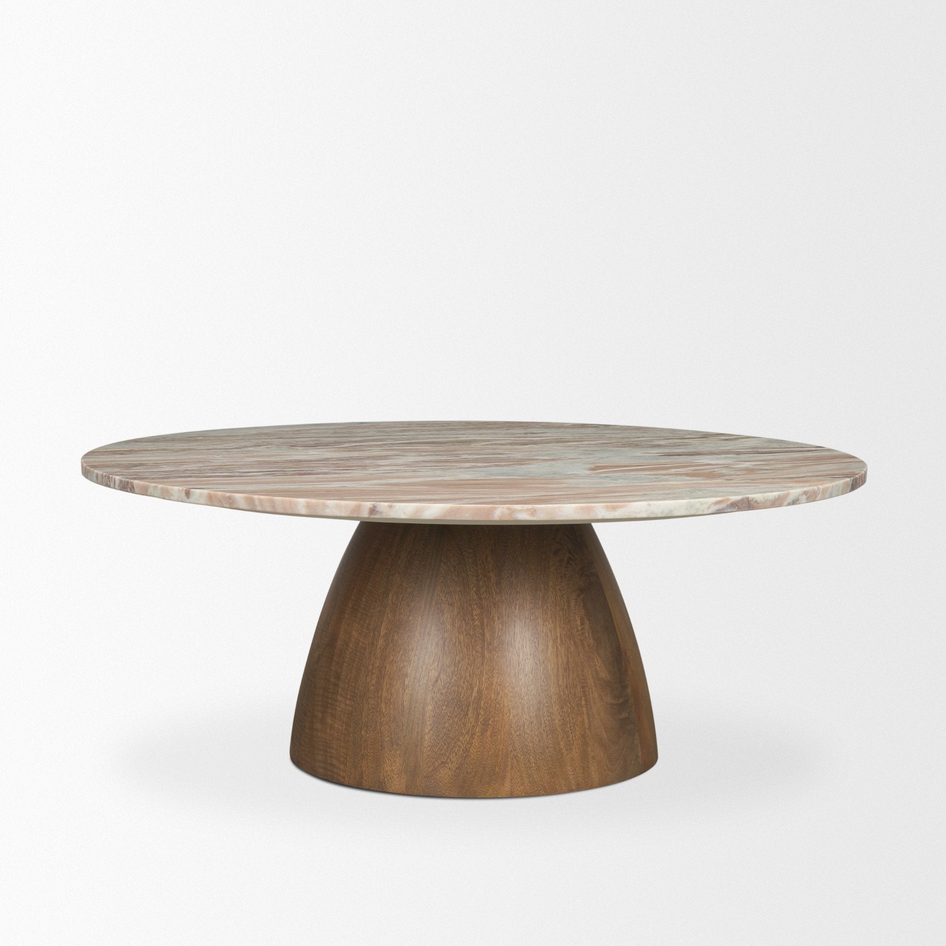 Allyson Round Brown Pedestal w/Savar Pink Marble Top Coffee Table
