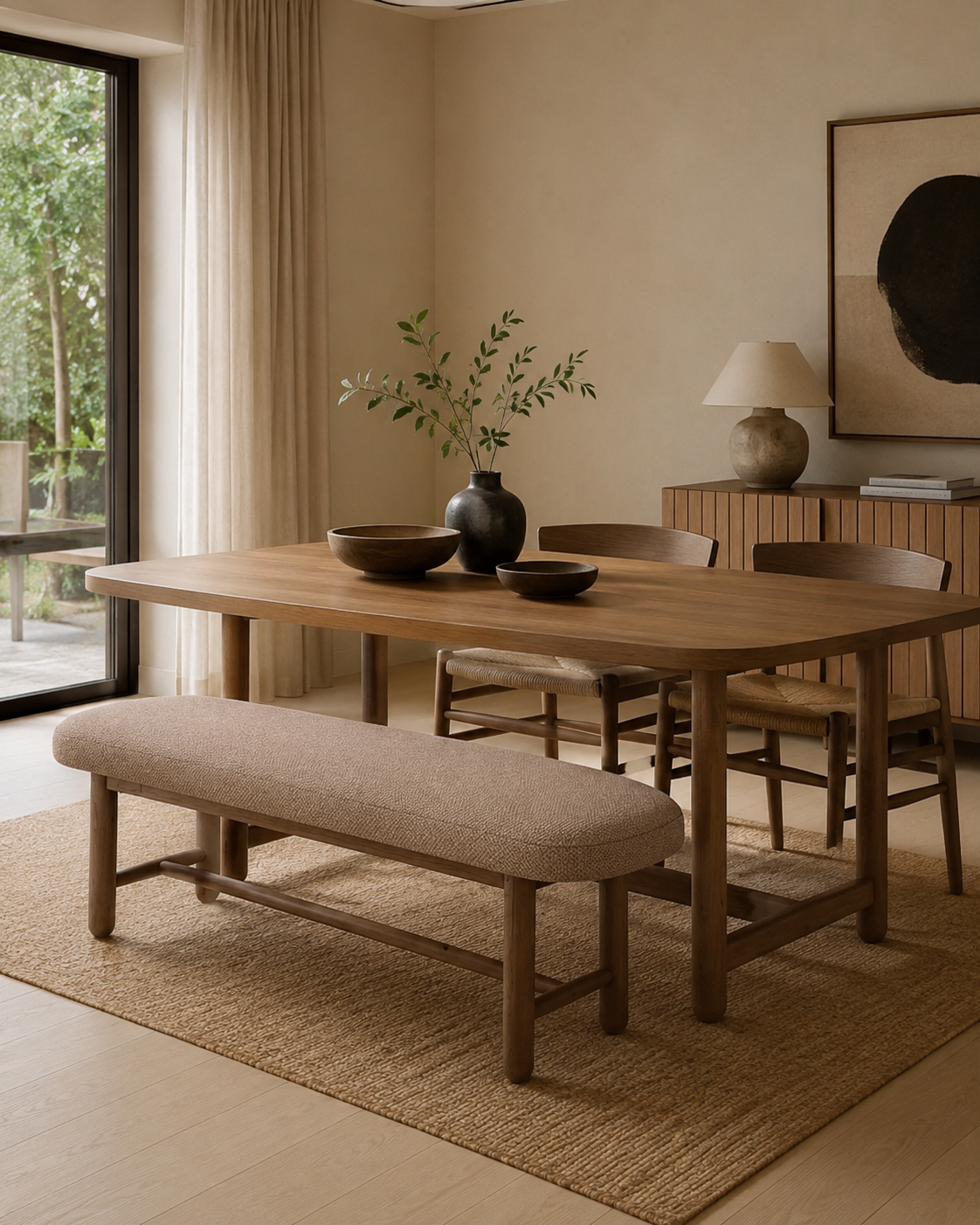 Amara Oval Upholstered Dining Bench