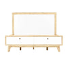 Front view of the Ava king platform bed featuring a tall upholstered headboard in a textured white bouclé fabric