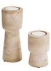 CANDLE HOLDER LARGE CEMENT TRAVERTINE LOOK BEIGE