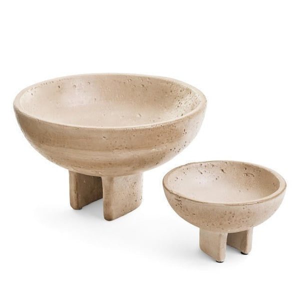 BOWL SMALL PEDESTAL CEMENT TRAVERTINE LOOK BEIGE