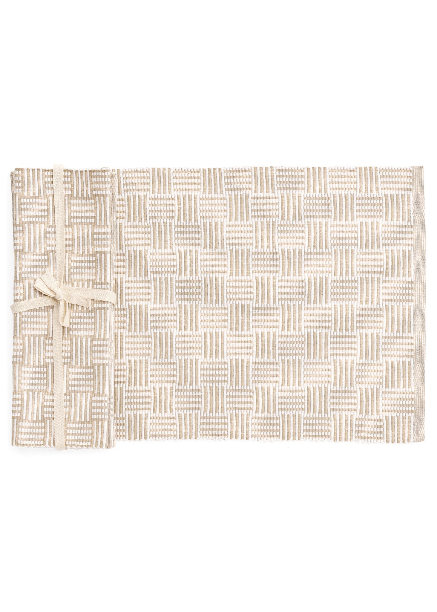 Delacruz Rib Placemat Cotton Geo Stripe Taupe-white - Set of 4