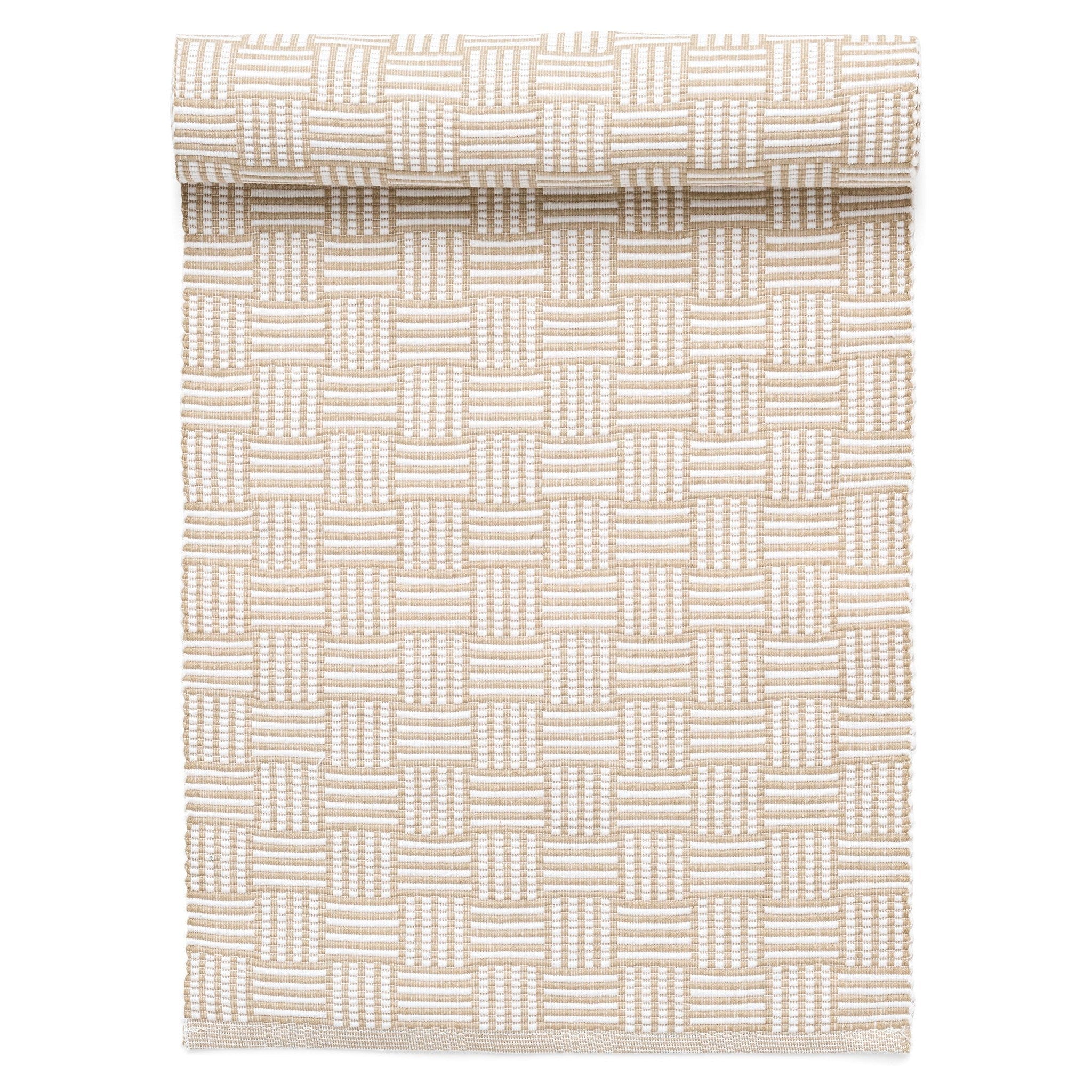 Delacruz Tab Runner Cotton Geo Strp Taupe-white