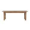 Front view of the Bodhi dining bench featuring a smooth natural wood finish and sturdy rounded legs